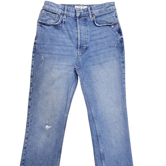 We The Free Women's Distressed Straight Mid-Rise Slit Ankle Button-Fly Jeans 27 - Picture 3 of 8